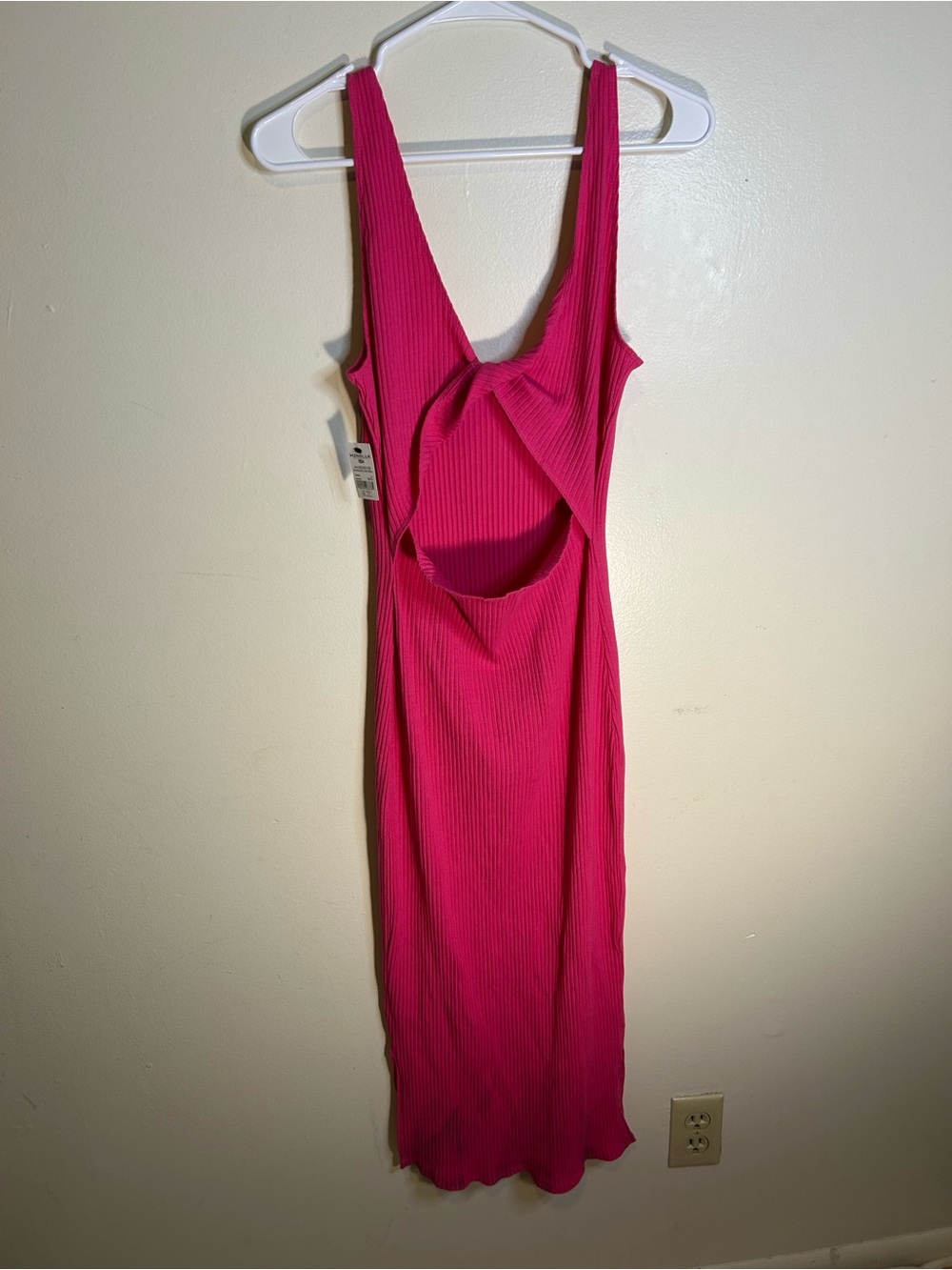 Volcom Pink Ribbed Cutout Tank Midi Dress